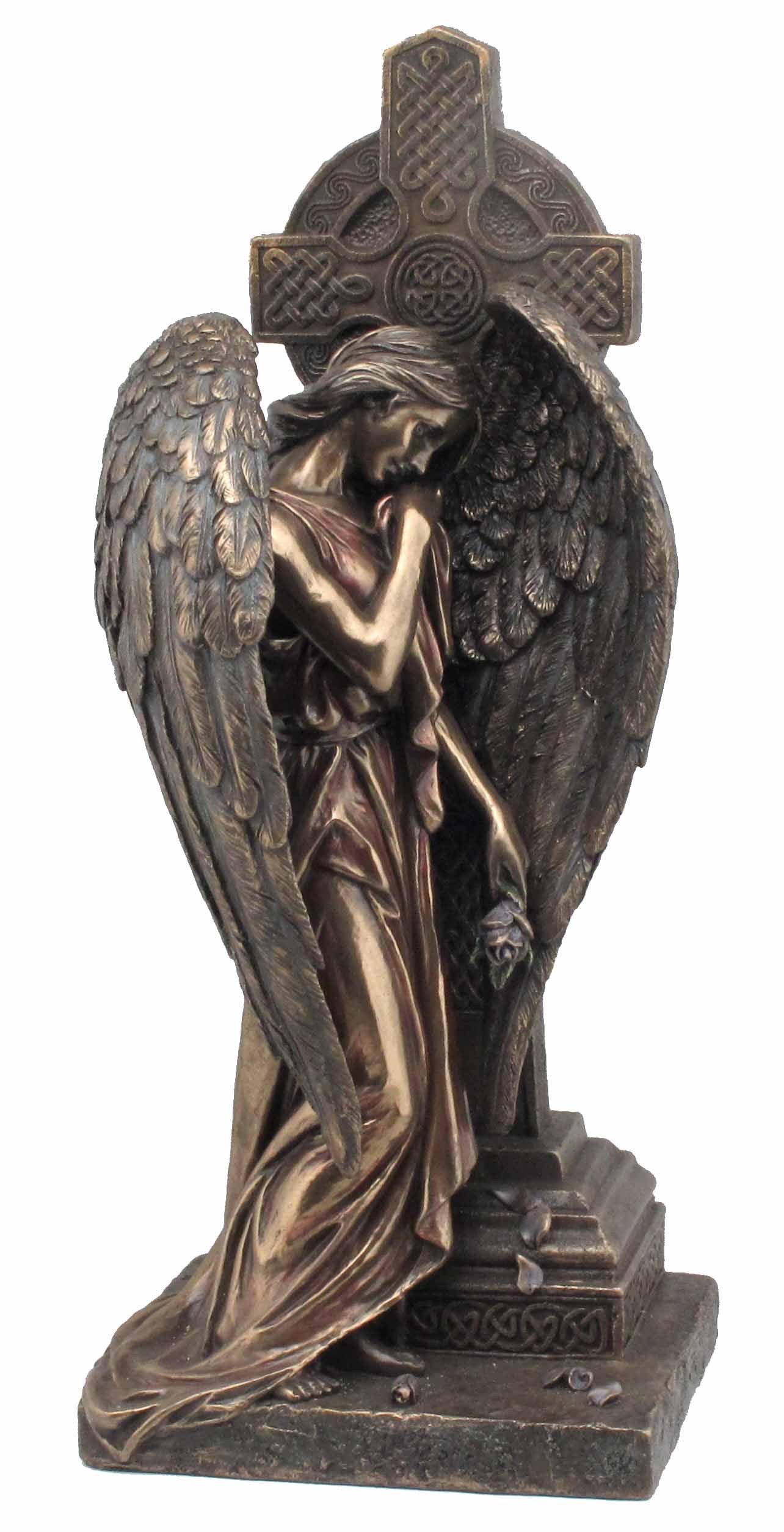 Trauerengel am keltischen Kreuz (Kaltgussbronze) 13,5 × 12,5 × 31 cm