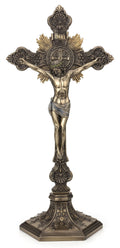 Dekoratives Standkruzifix mit Jesusfigur auf Sockel (Kaltgussbronze) 56 × 32 × 10,5 cm